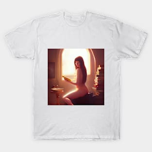 Nude girl reading her book T-Shirt